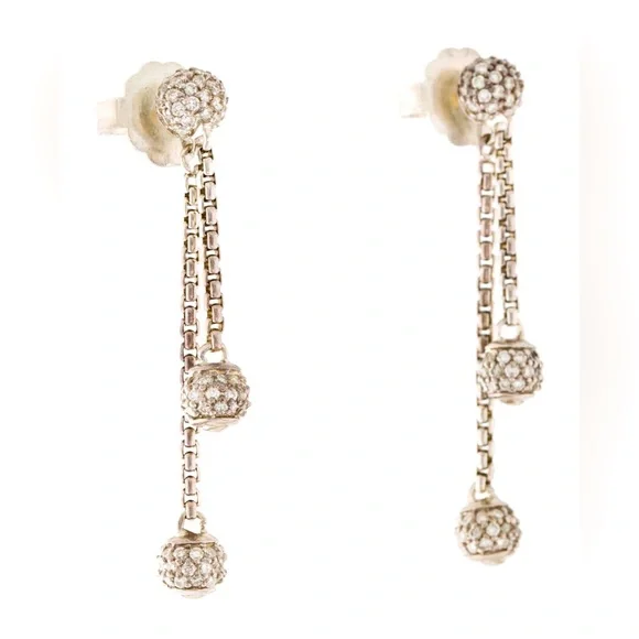 David Yurman $3200 Diamond Bell Drop Earrings -Sterling Silver + 18K Gold - Picture 3 of 8